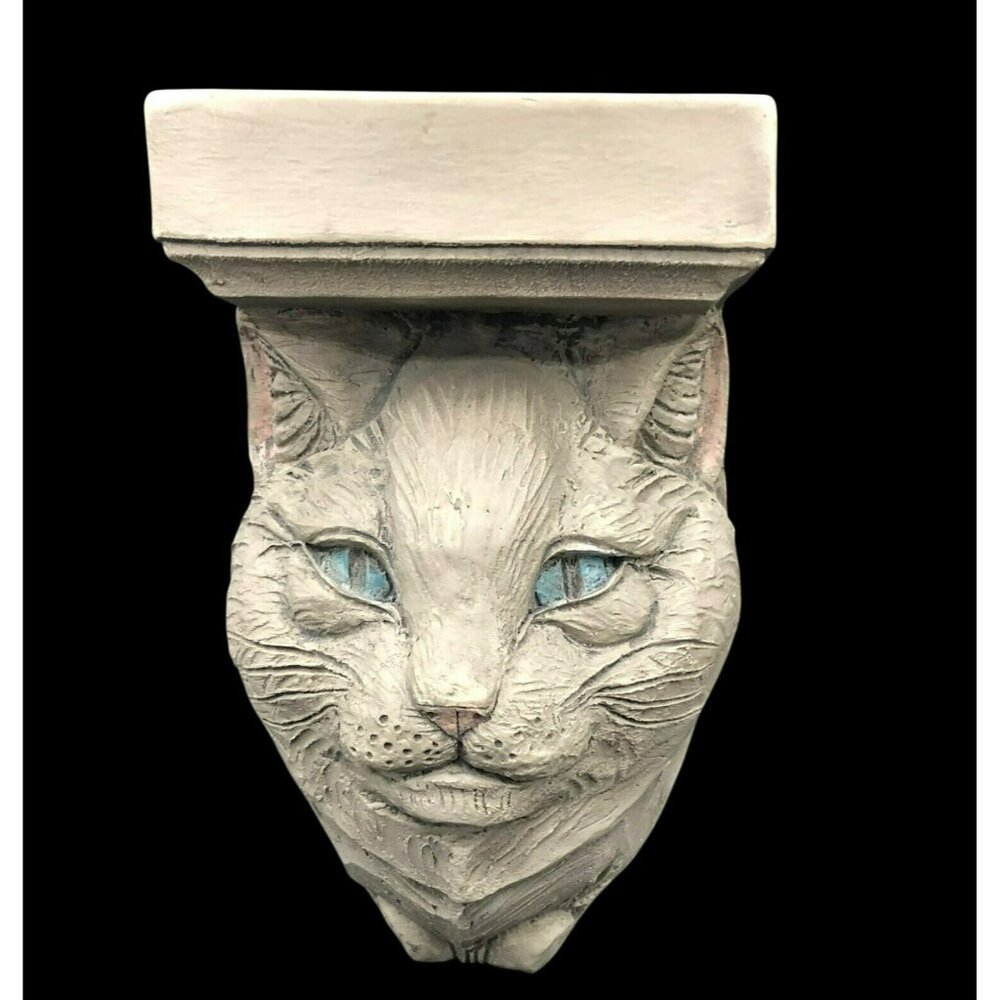 Telle M. Stein Cat Wall Shelf 2001 Whimsical Resin Decor 9"x5"x4" Blue-Eyed Cat